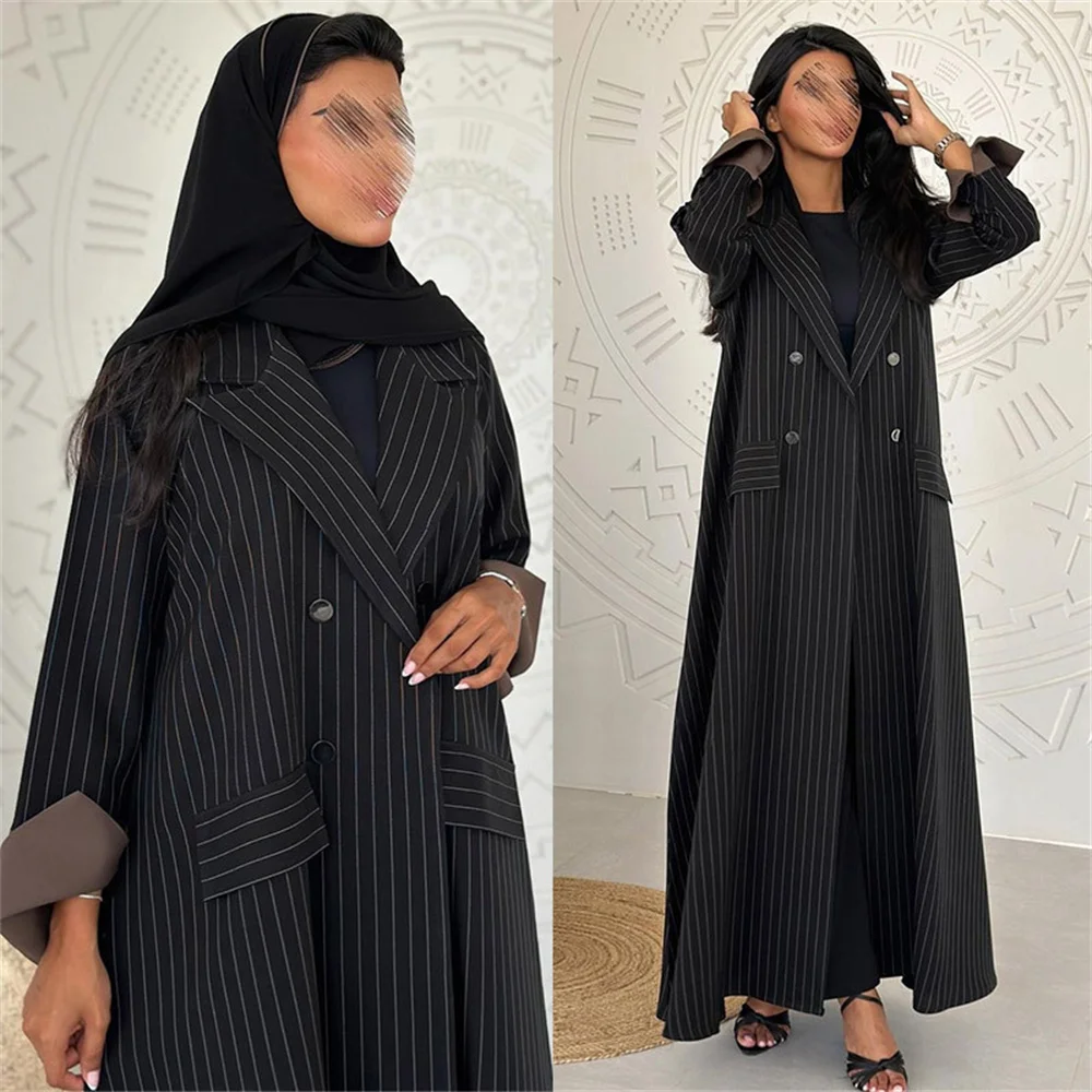 2024 Elegant Black Ramadan Muslim Abaya For Women Eid Arabic Femme Open Cardigan Modest Long Sleeve Dress ladies Islamic Clothes