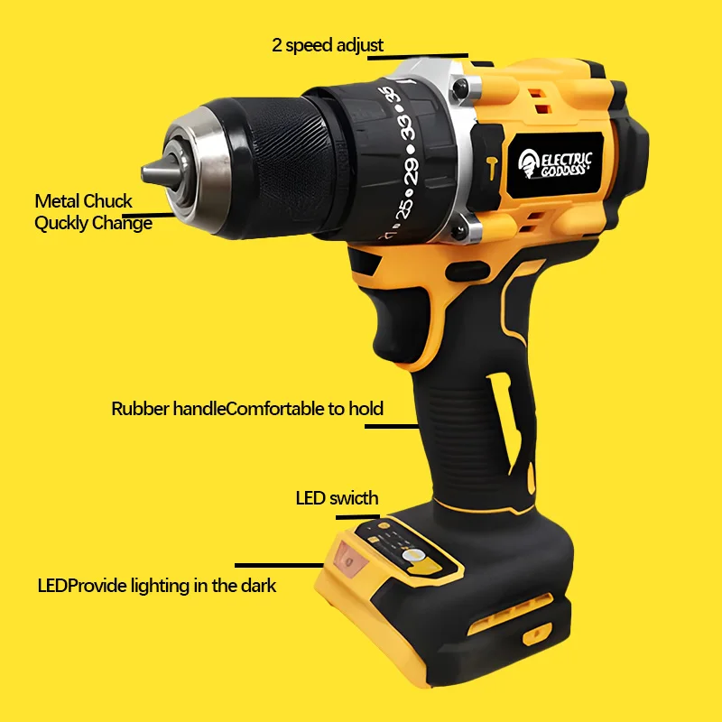 Goddess-DCD800 Furadeira elétrica sem fio, Brushless Chave de Fenda, Broca Compacta, Ferramentas Driver, Bateria 20V Dewalt