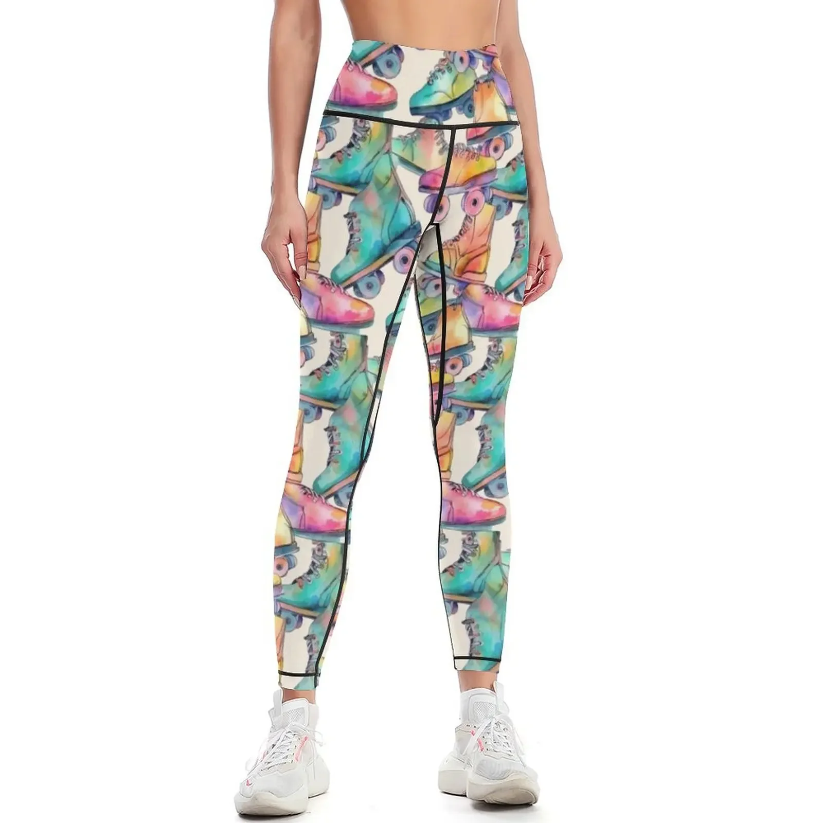 

Retro roller skates, vintage and colorful Leggings sportswear for gym Women sportwear joggers for sportswear gym Womens Leggings