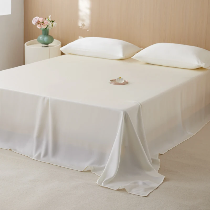 

Bed Sheet Sets for Summer Silky Smoooth Top Sheet with Pillowcase USA King Lyocell Cooling Flat Bed Sheet Sets White 3pcs