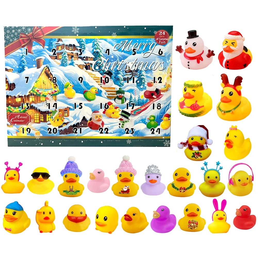 Natal 24 dias pequeno pato coleção caixa de presente engraçado criativo calendário kit borracha pato contagem regressiva calendário para festa favores