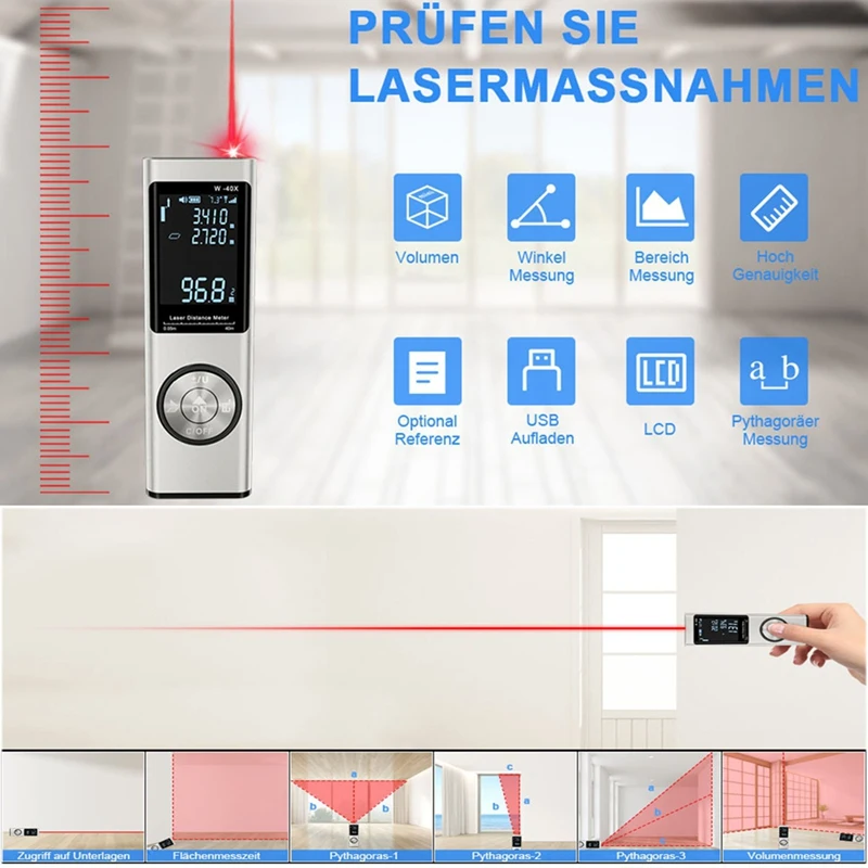 Télémètre laser numérique intelligent, télémètre portable, mini outil de mesure de la distance, déterminer, 40m