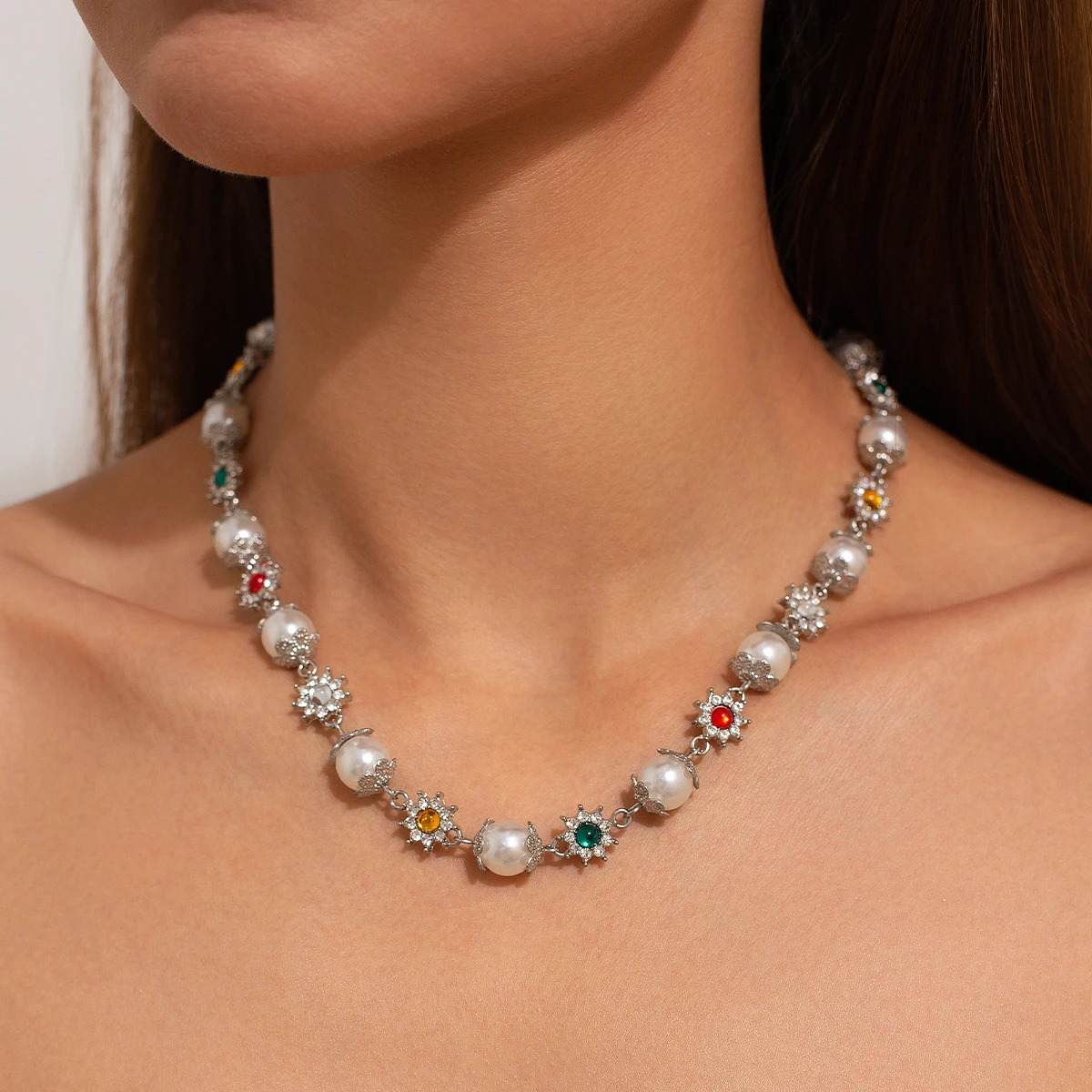Ingemark Elegant Imitation Pearl Beads Chain Necklace for Women Collar Wed Bridal Goth Rhinestone Choker Party Jewelry Gifts New image 3