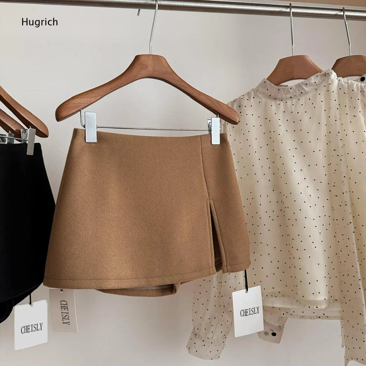 Warm Split Mini Skirt Solid High Rise Slim Silhouette Front Slit Soft Thick Fabric Daily Commuter Short Skirt