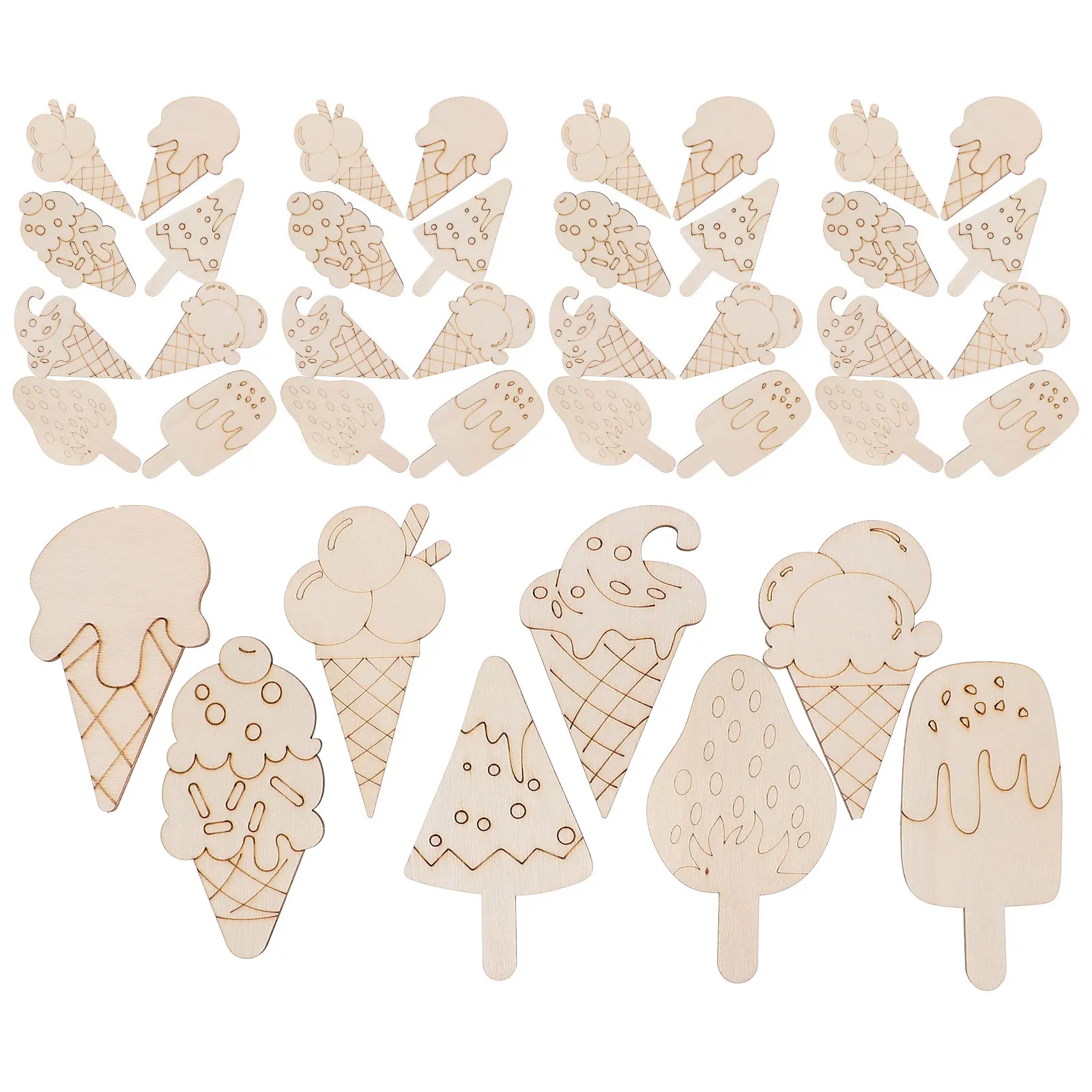 

40Pcs Ice Cream Wooden Cutouts Unfinished Diy Crafts For Kids Artistic Expression Home Decoration Graffiti Wooden Pendants