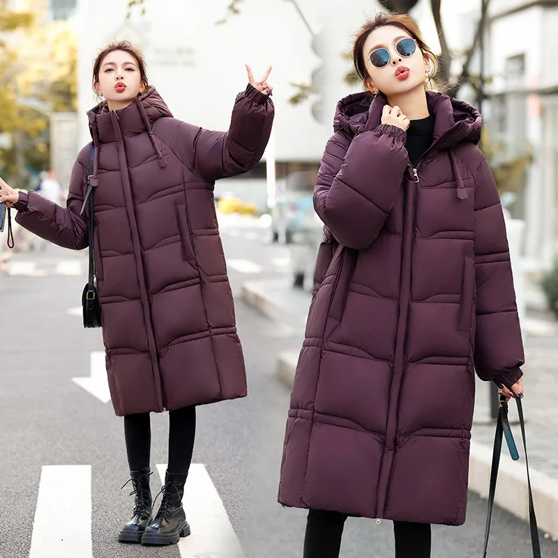 

Hooded Parkas Coats Women Long Solid Jackets Zipper Pocket Drawstring Long Sleeve Thick Loose Fit Office Lady Casual 2025 Winter
