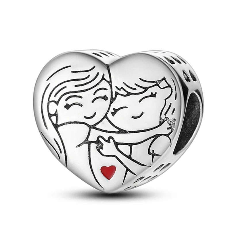 

925 Sterling Silver Sisters' Hearts Love Charm Fine Beads Fit Original Charm Bracelet DIY Fine Jewelry For Womens Gift Hot Sale