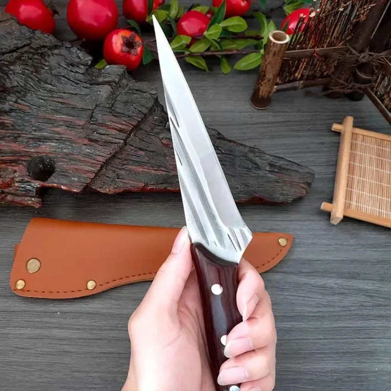 Forged Cleaver Kitchen Chef Knife High Carbon Clad Steel Meat Fish Fruit Vegetables Professional Butcher Boning Knife with Cover