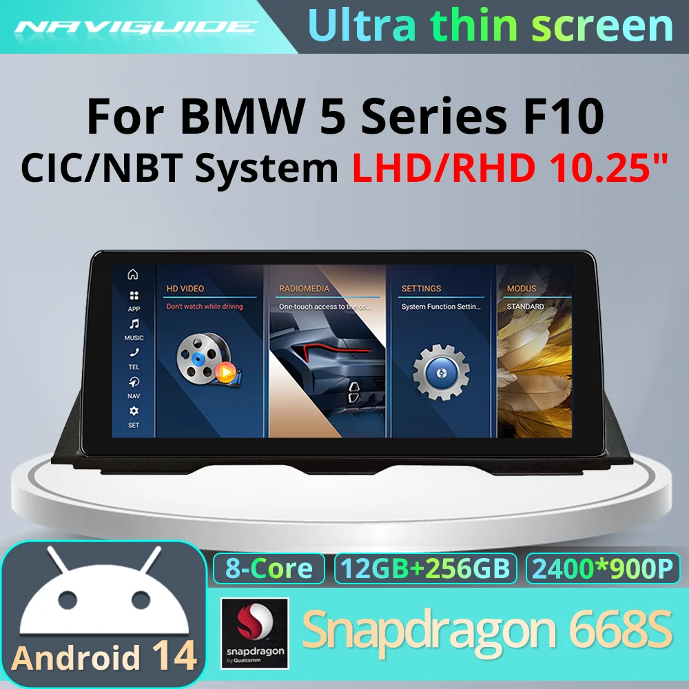 

NAVIGUIDE 10.25" Android14 Ultra-thin Screen For BMW 5 Series F10 Car Multimedia Player Wireless Carplay Auto Smart Car Navi GPS