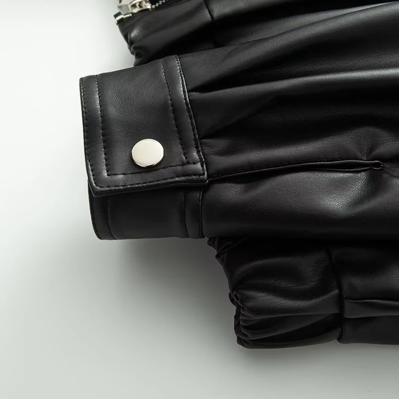 KEYANKETIAN 2025 Winter New Women's Artificial Leather Hooded Jacket Unisex style Loose Zipper Short Blazer Patchwork Outerwear