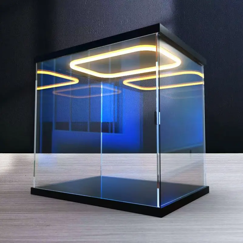 

Ring LED Light Acrylic Display Case with Door for Collections, Assemble Stackable Storage Box for Action Figure and Car Model