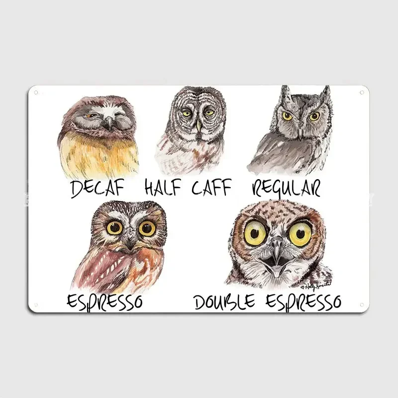 Owl Caffeine Meter Metal Sign Plates Living Room Designing Pub Tin Sign Poster