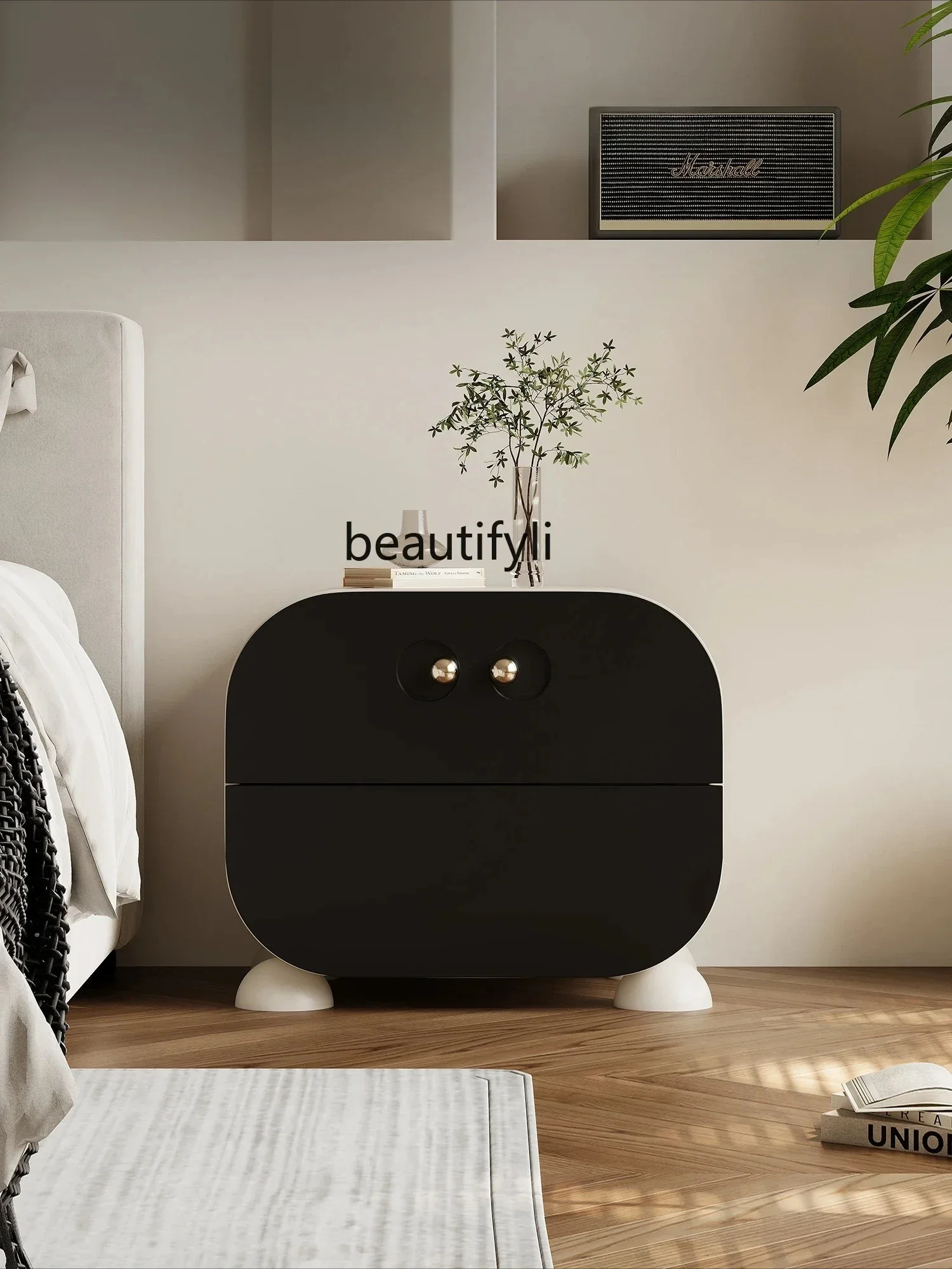 

yj7 Italian minimalist bedside table paint cream wind light luxury designer master bedroom modern simplicity