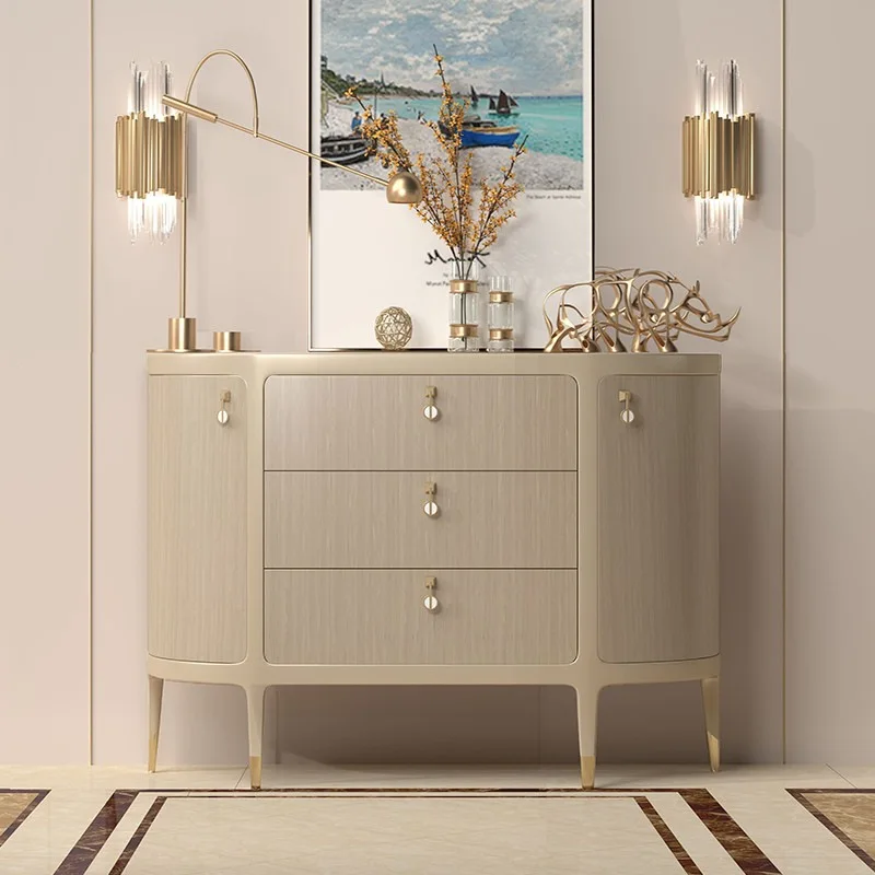 American light luxury door cabinet modern simple living room entrance corridor against the wall semi-circular locker solid wood