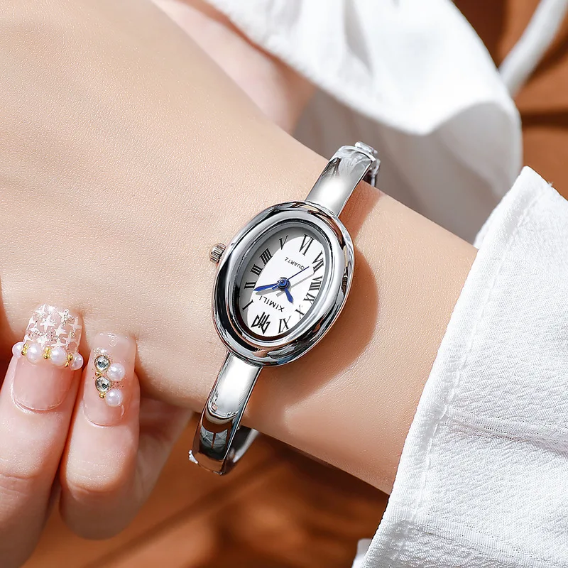 Women's Roman Numeral Quartz Watch Oval Dial Luxury Wristwatch Female Watches Casual Ladies Watch Daily Wear Girl Gifts