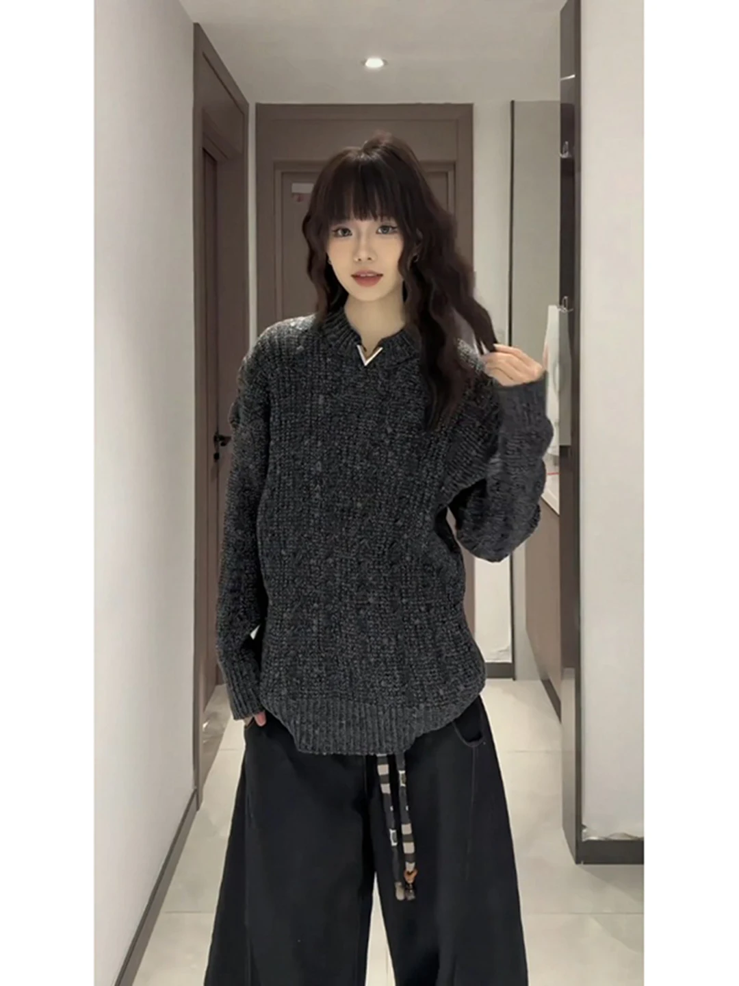 

Мужской вязаный свитер с узором «Бла-Вейт», с V-образным вырезом, из плотной и жесткой ткани, повседневный, в американском стиле, из полиэстера.