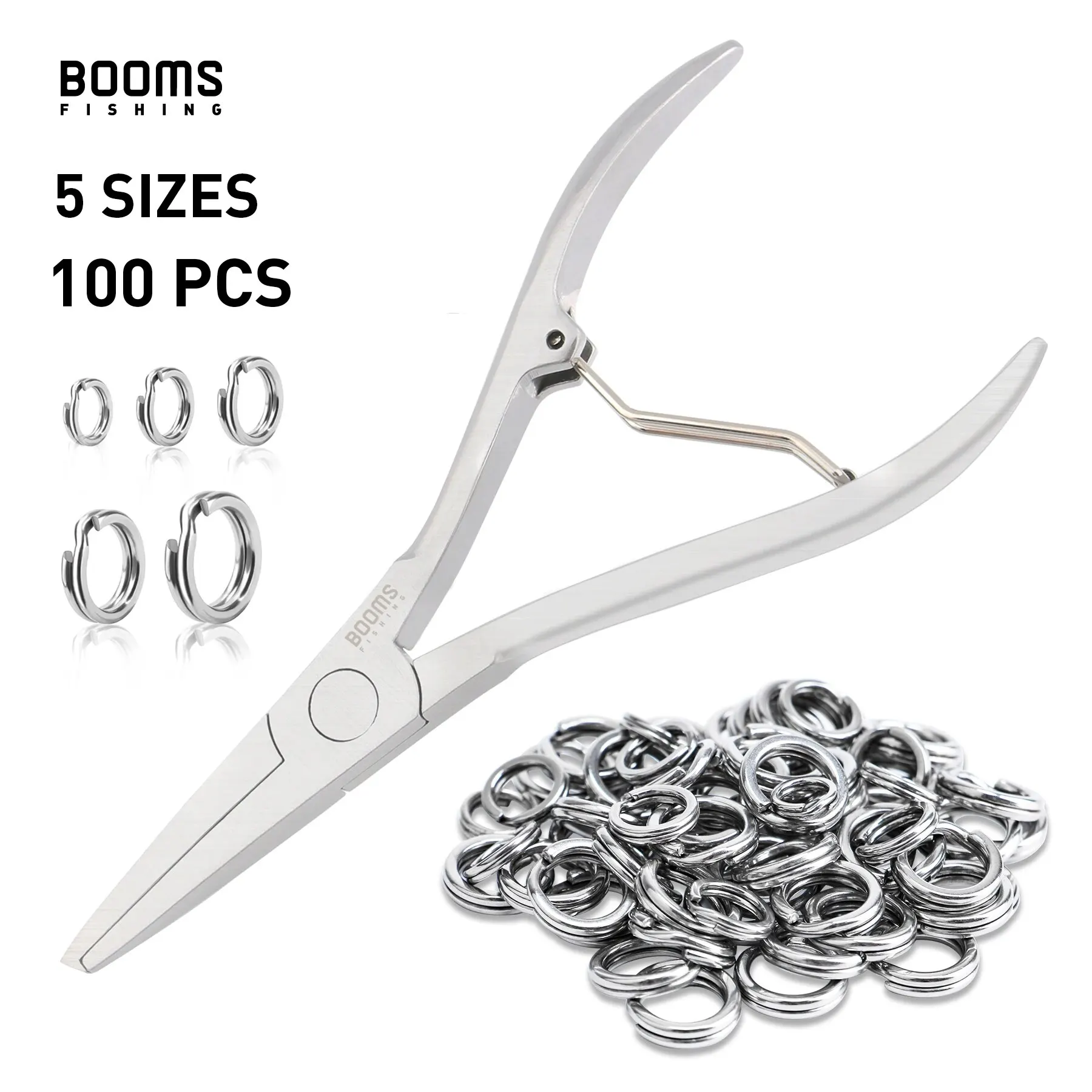 Booms Fishing SR4&FSR Angelzange, geteilter Ring mit 5 Größen, 100 Ringe, Set, Edelstahl,