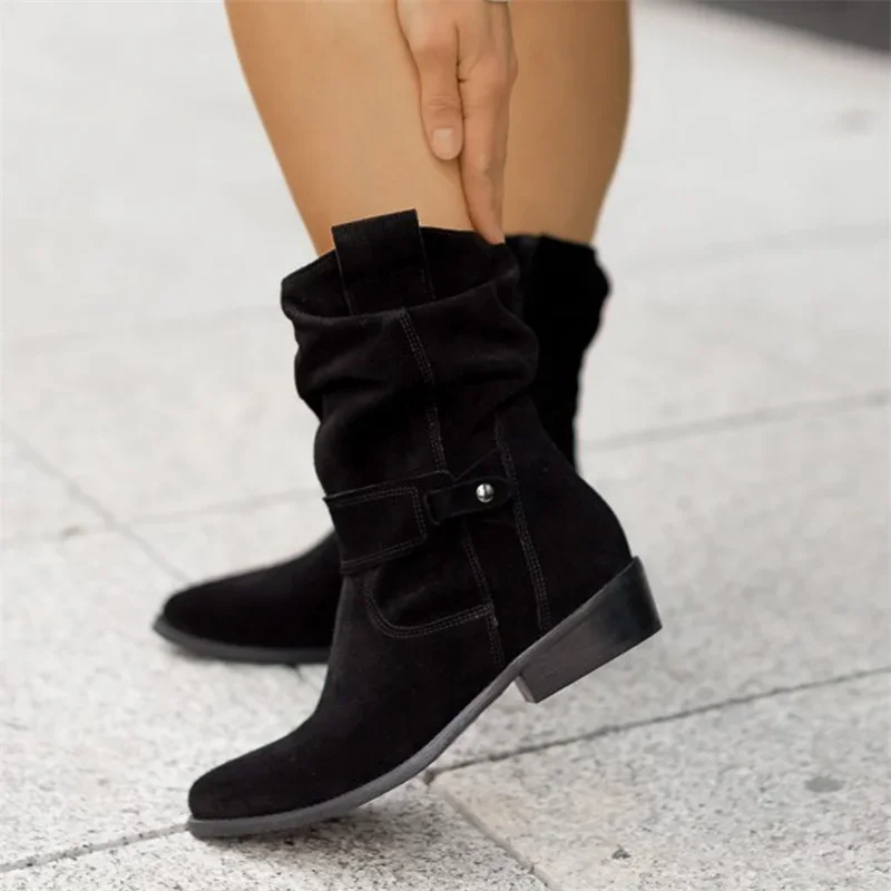 2023 New Women Ankle Boots Low Heels Round  Plus Size Casual Shoe Faux Suede Female Low Boot Chelsea Boots Platform Boots