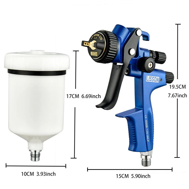 1.3mm Nozzle HVLP Spray Gun 600cc Large Capacity Adjustable Pressure for Primer Varnish Topcoat