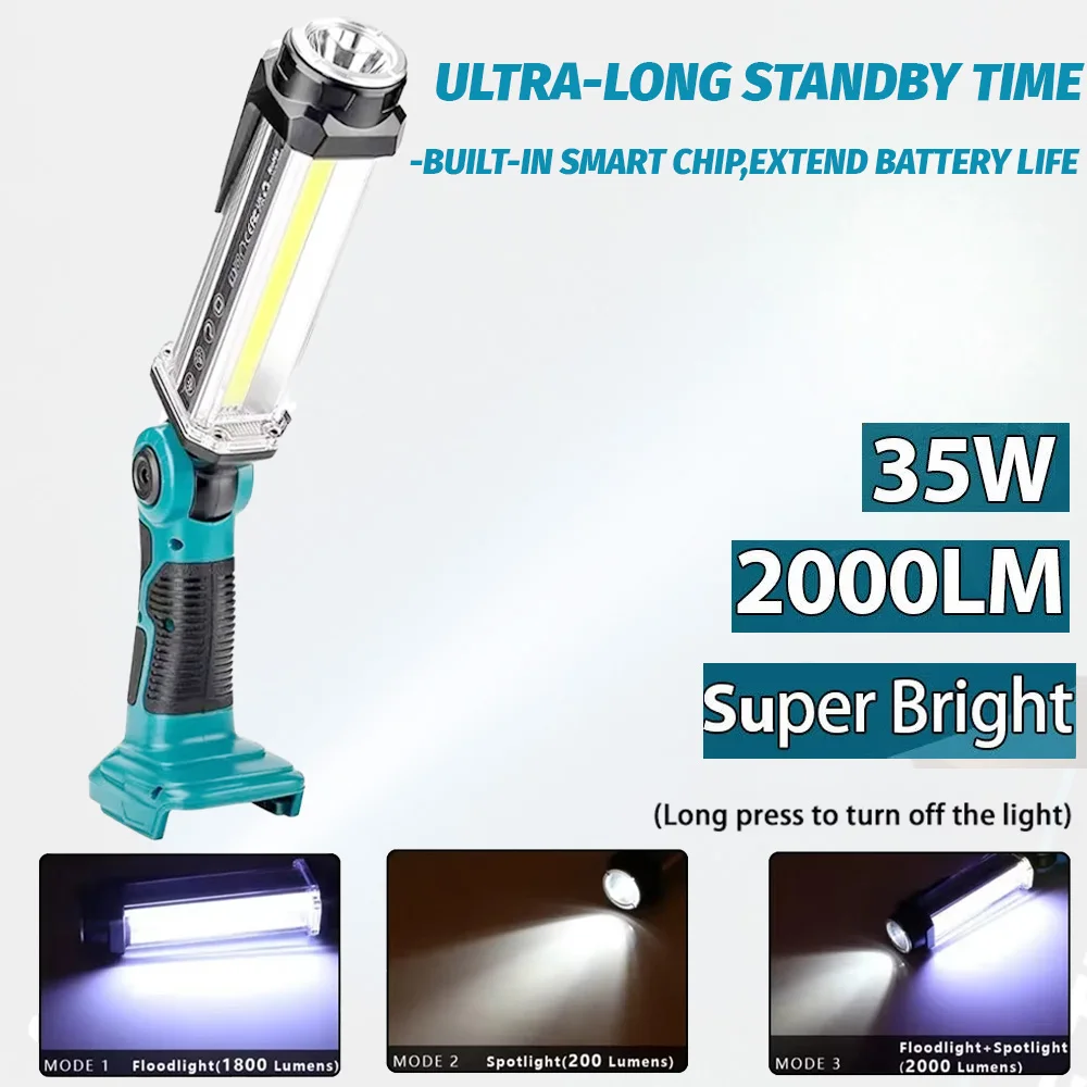 

Светодиодный рабочий фонарь 2000LM для Makita, 20 В, литий-ионный аккумулятор, портативный светильник, горизонтальный светильник, уличный ручной фонарик 35 Вт