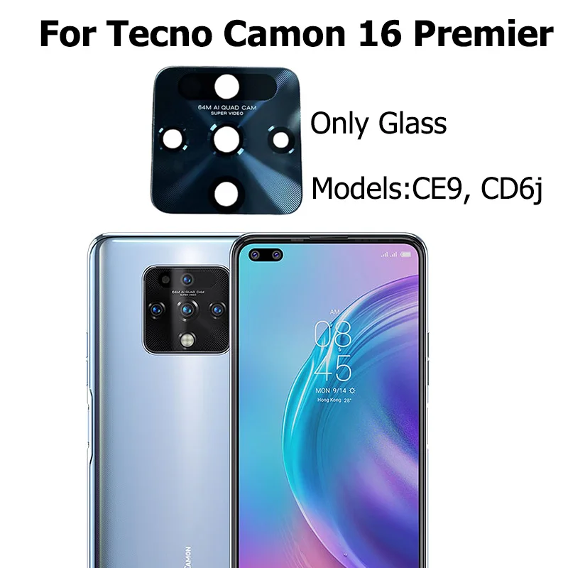 For Tecno Camon 15 CD7 Back Rear Camera Glass Lens With Glue Sticker For Tecno Camon 15 16 12 Air Pro Premier Replacement Cover