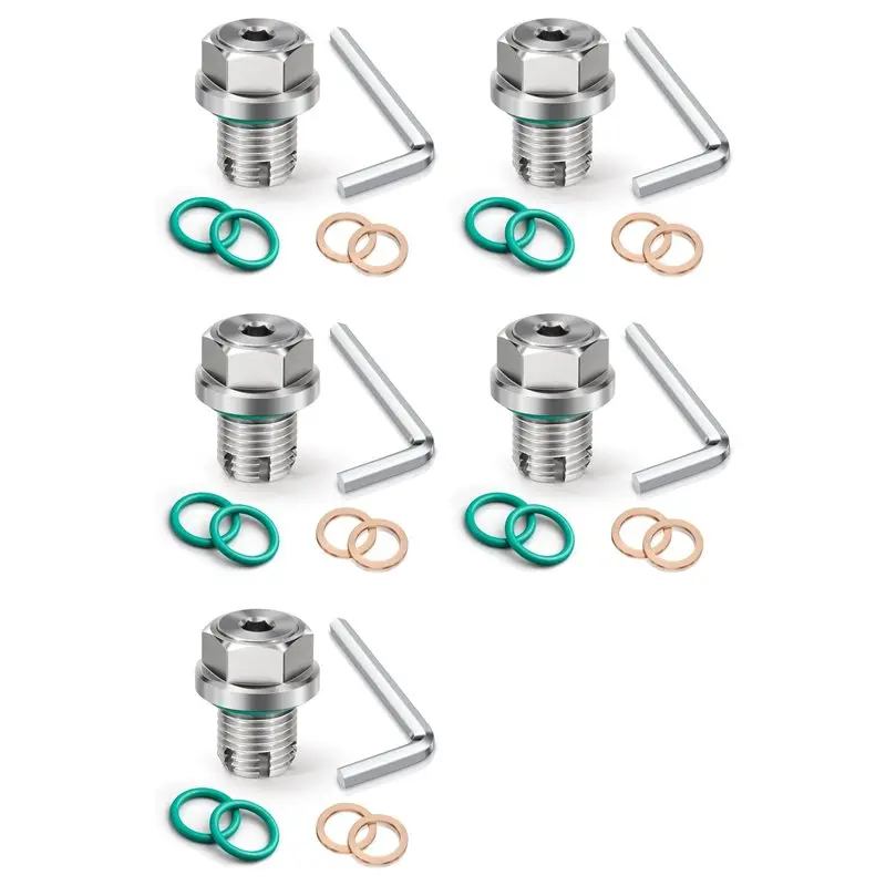 

A36T-5Pcs M14.1-1.5 X 15Mm Oversize Piggyback Oil Drain Plug, Stainless Steel Self Tapping Oil Pan Thread Repair Kit