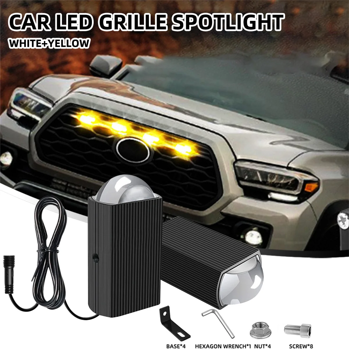

Car Front LED Grille Light Spotlight Universal Amber White Super Bright Grill Lighting Kit Running Lamp For Off Road SUV Car 12V