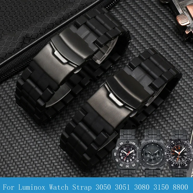 

Plastic Fiber Watch Band For Luminox Watch Strap 3050 3051 3080 3150 8800 23MM Watchband Black Double Safety Buckle