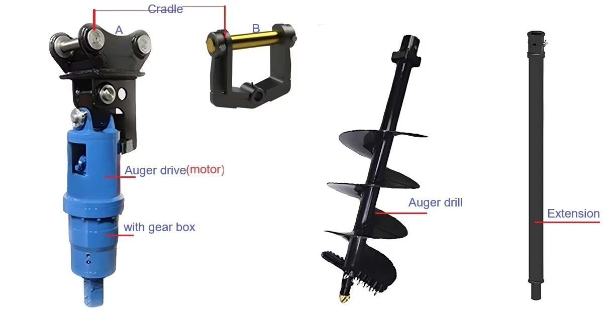 AORIS OEM/ODM 6000NM 8000NM Torque Excavator Earth Auger for 5-8 Ton Excavator