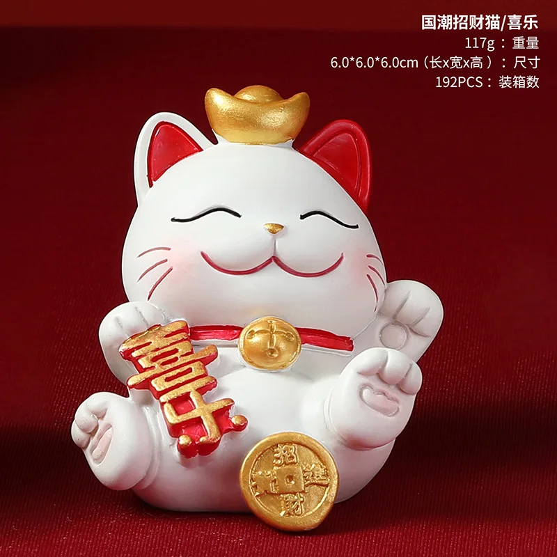 Kawaii Figurines Cat Statue Beckoning Tabletop Cat Sculpture Japanese Statue Beckoning Home Office Household China Resin