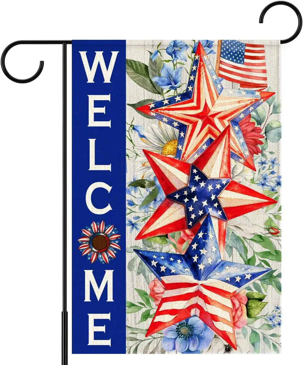 Independence Day Garden Flag for Outside,4th of July Patriotic Welcome Yard Flags,American Stars and Stripes Memorial Day La yyi