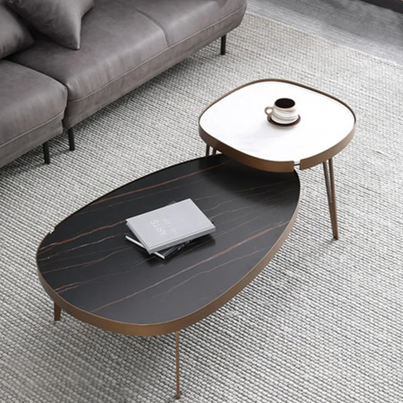 Light Luxury Shaped Stone Coffee Table Size Set Modern Minimalist Metal Coffee Table