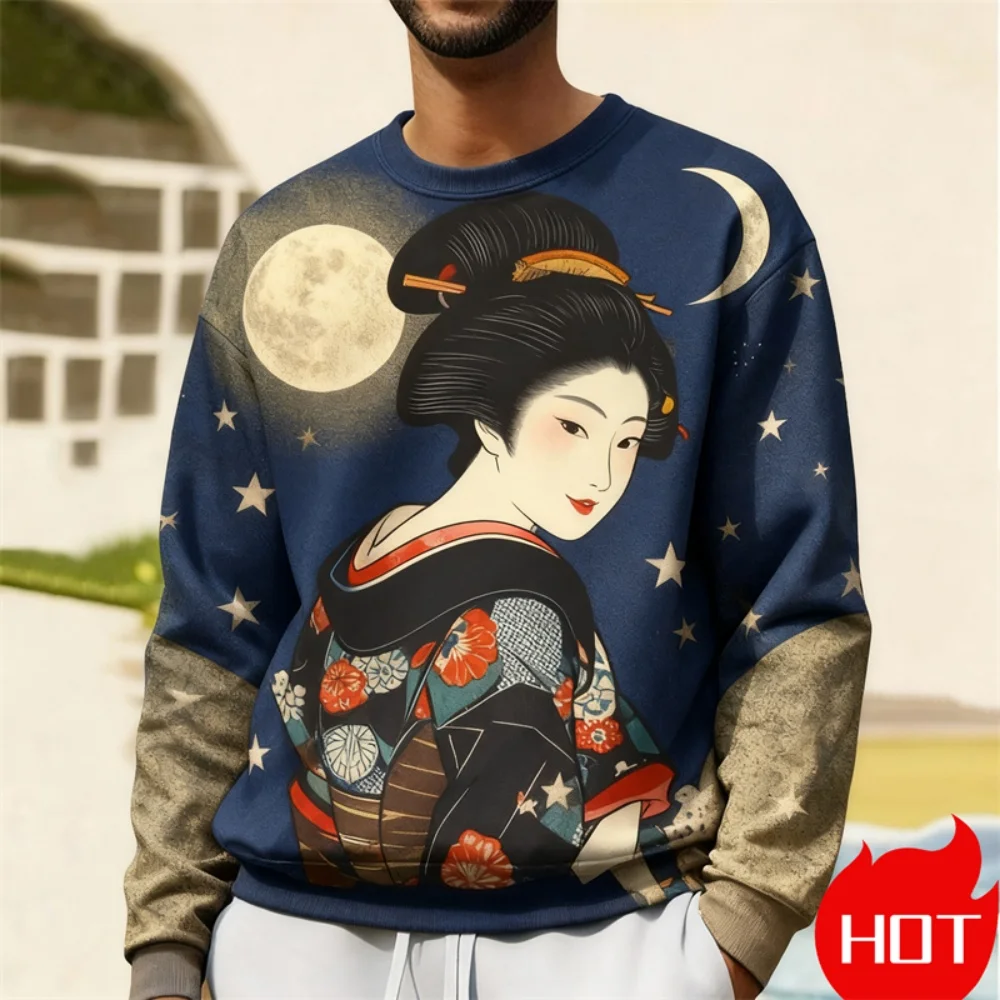 

Japanese Hoodies For Men Hatless Sweatshirt Ukiyoe Graphic T Shirts 3D Printed Oversized Men's Clothing Tops Pullover Sweatshirt