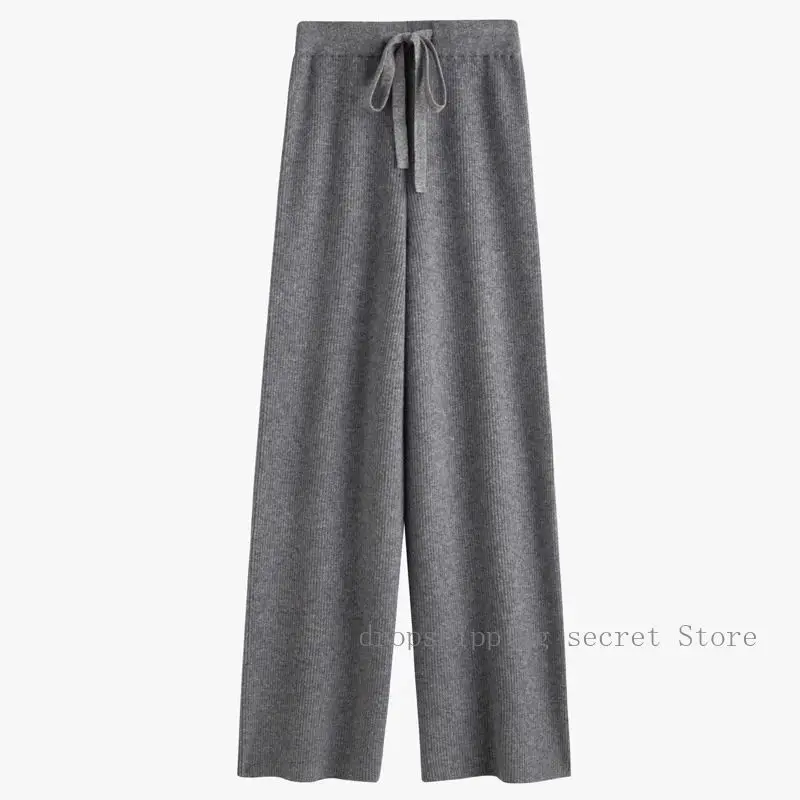 Cashmere Wide Leg Pants for Women Autumn Winter High Waisted Loose Soft Drape Knitted Casual Straight Leg Floor Pants