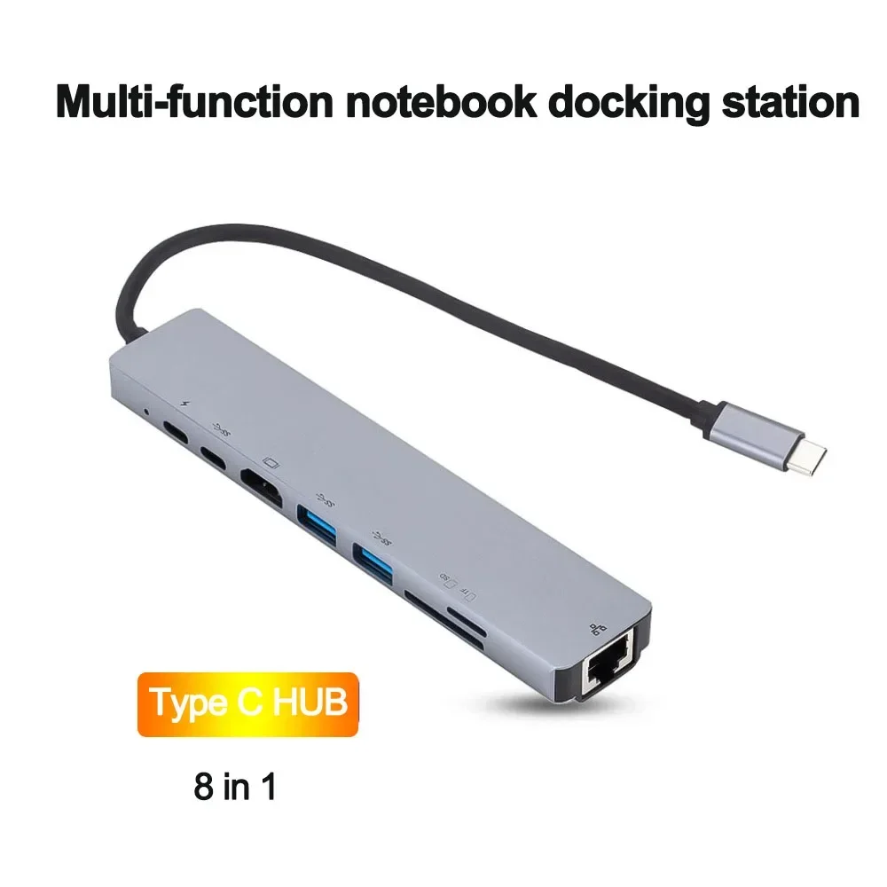 USB C 8-In-1 Hub Type C to HDMI-compatible-compatible RJ45 Ethernet USB Ports SD/TF Card Reader PD Power Delivery for  Pro Dock