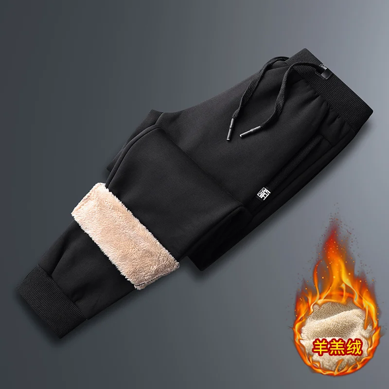 

plus size 8XL New Arrived Male Winter Lamb Cashmere Slim Casual Warm Pants Fleece Autumn Solid Color Sweatpants