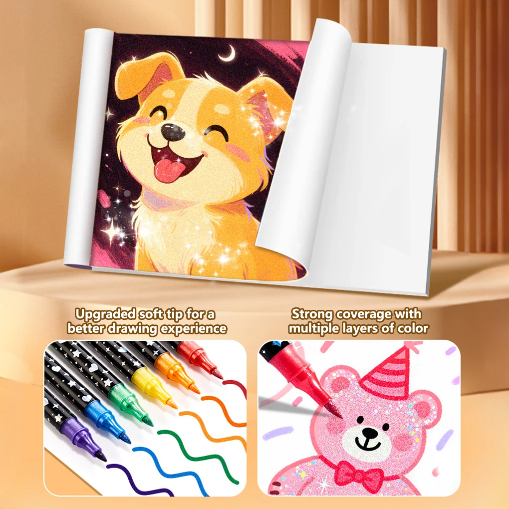 Acrylfarbstifte Marker mit Glitzer, Premium auf Wasserbasis Extra Feine / Mittlere Spitze, für Steinmalerei, Keramik, Glas, Holz, Stoff, Leinwand, Tassen, DIY Basteln – Detail 2