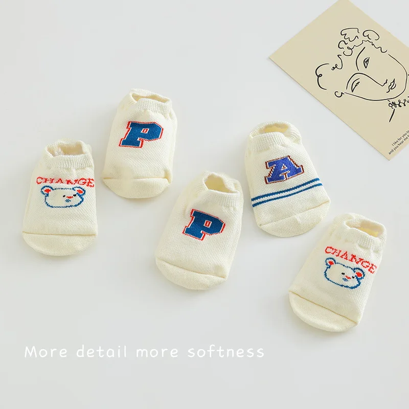 4Pcs Spring Summer Autumn Boys and Girls Fashion Invisible Shallow Mouth Baby Mesh Cartoon Cute Comfortable Low Top Boat Socks