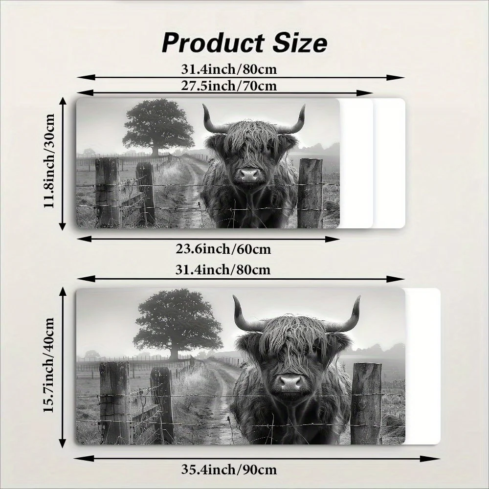 Highland Cow Black and White Extended Gaming Mouse Pad Large Desk Mat Rubber Non-Slip Keyboard Mat