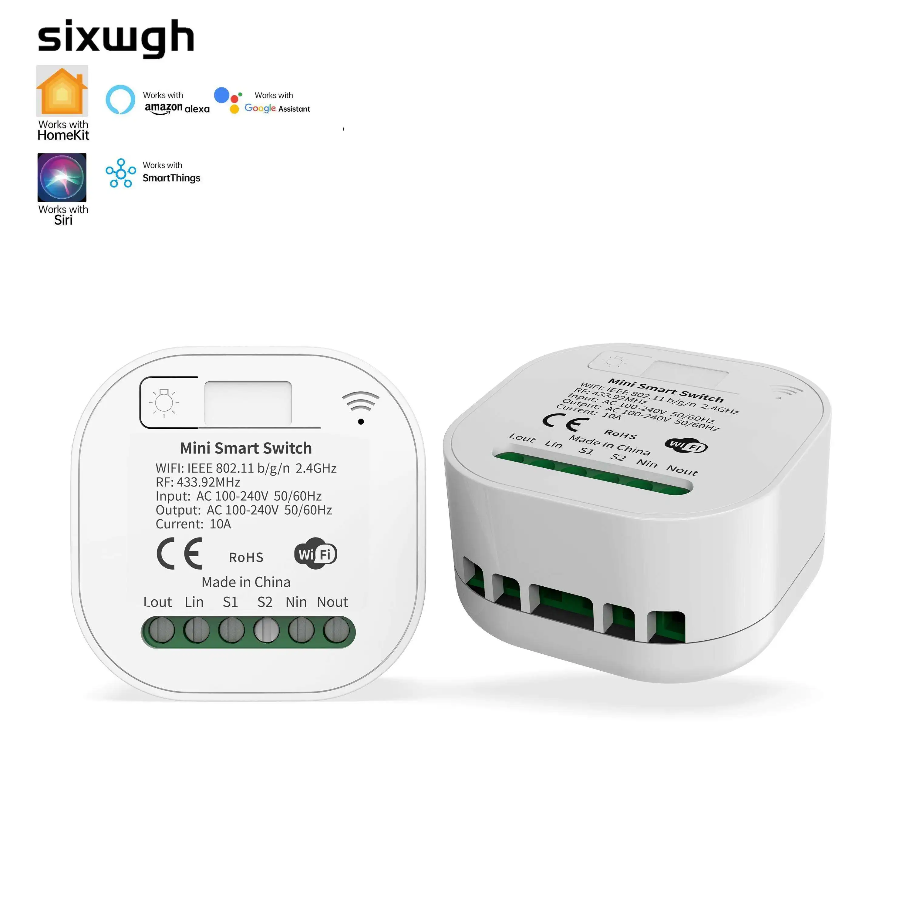 

SIXWGH HomeKit Smart Switch 10A No Hub Required WiFi Light Switch Compatible with AppleHome Siri VoiceControl Self-PoweredRemote