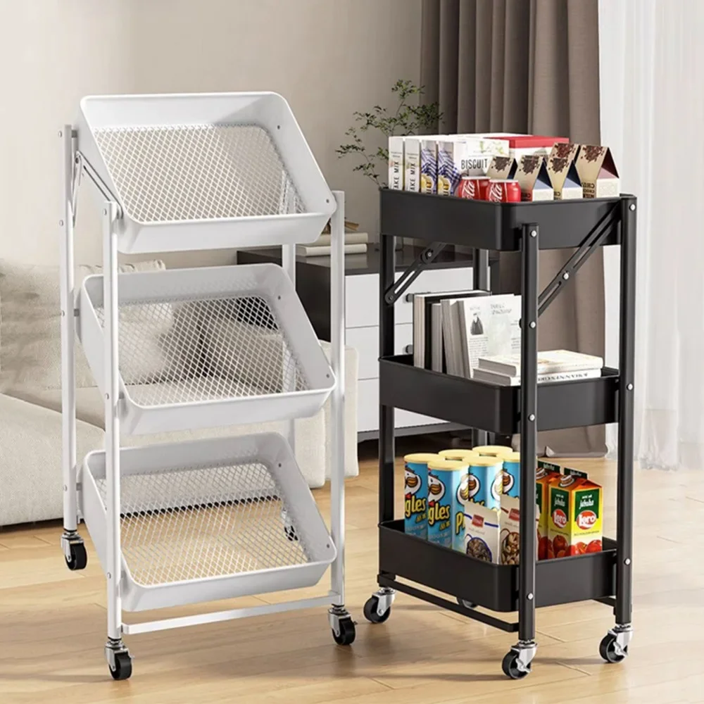 Trolley Storage Rack Folding Kitchen Bedroom Organizer Carts Mobile Multi Storey Snacks Shelving Bathroom Trolley Storage Rack