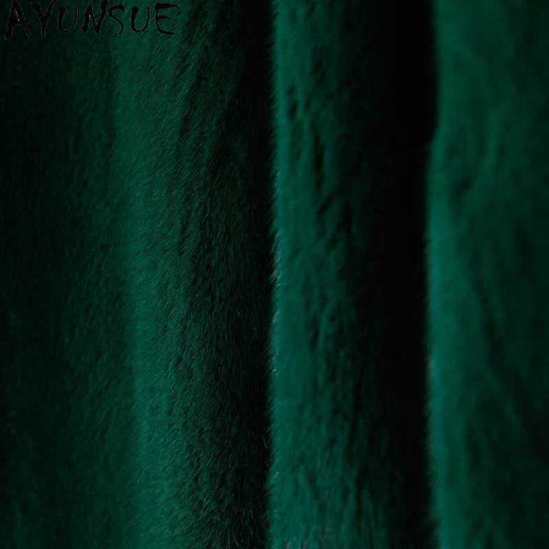 AYUNSUE 2025 ฤดูใบไม้ร่วงฤดูหนาวธรรมชาติขนมิงค์เสื้อขนสัตว์ผู้หญิงความยาวกลาง V คอทั้งขนมิงค์เสื้อขนสัตว์จริงเสื้อผ้าผู้หญิง Шуба Женская