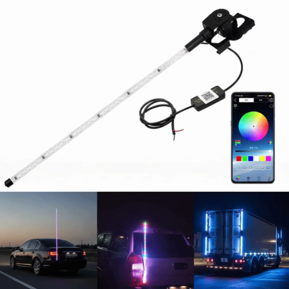 12V 24V LED Whip Lights 60CM Length Flashing Design Trailer Pilot Pole Light APP Controls Pole Light Truck Refitted Light
