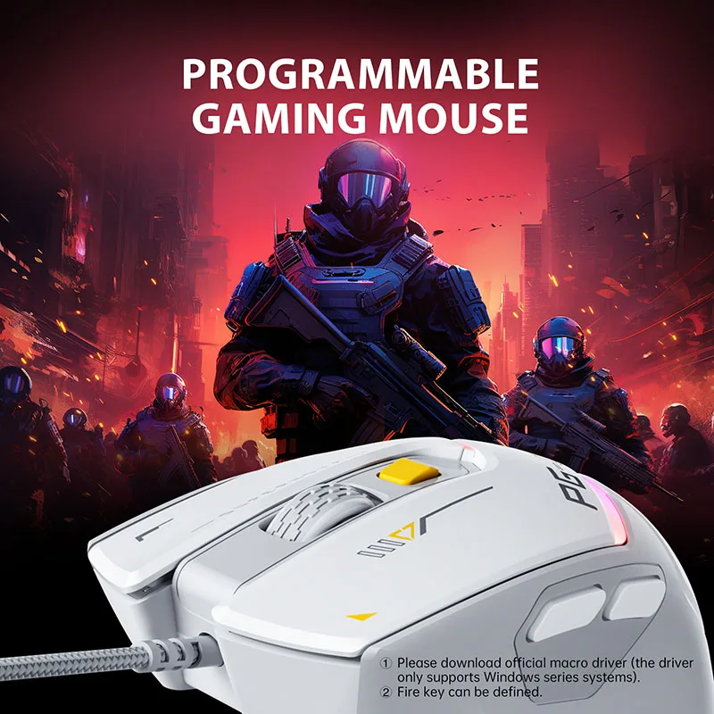 INPHIC-PG1 Wired Gaming Mouse, Programação Macro Ergonômica E-Sports, Periférico Competitivo RGB, Hardware Macro + 1000 Return Rate