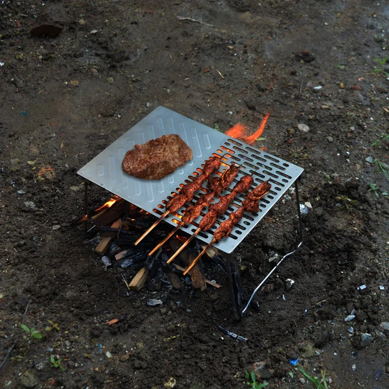 Grill kempingowy tytanowy składany talerz do smażenia mały stolik na zewnątrz na piknik z plecakiem do steków na węgiel drzewny