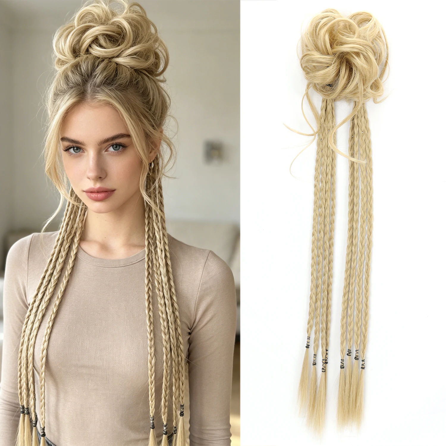 Synthetic Messy Bun Chignon Hairpiece Blonde Brown Y2K Braid Messy Curly Hair Band Elastic Scrunchy False Hair Pieces For Women