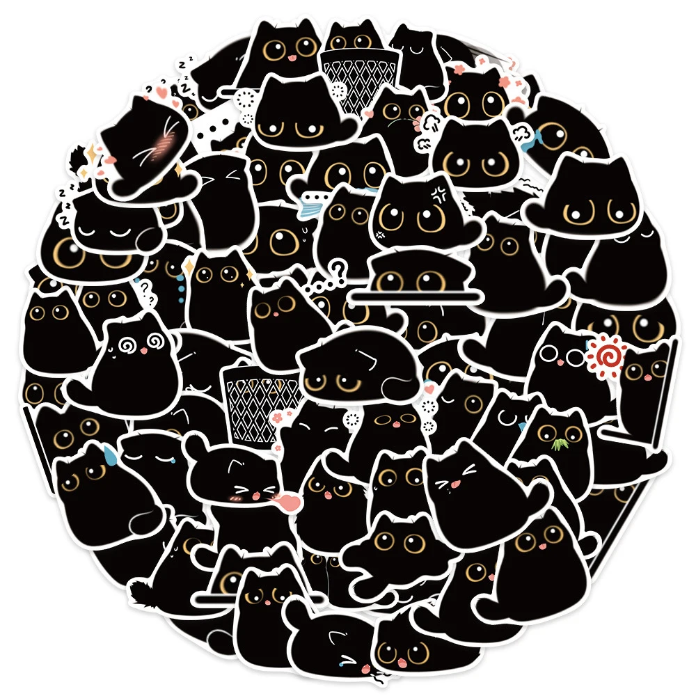 10/20/40/80PCS Black Cat Cute Kawaii Stickers Vintage For DIY Notebook Guitar Scrapbooking Motorcycle Luggage Graffiti Decals