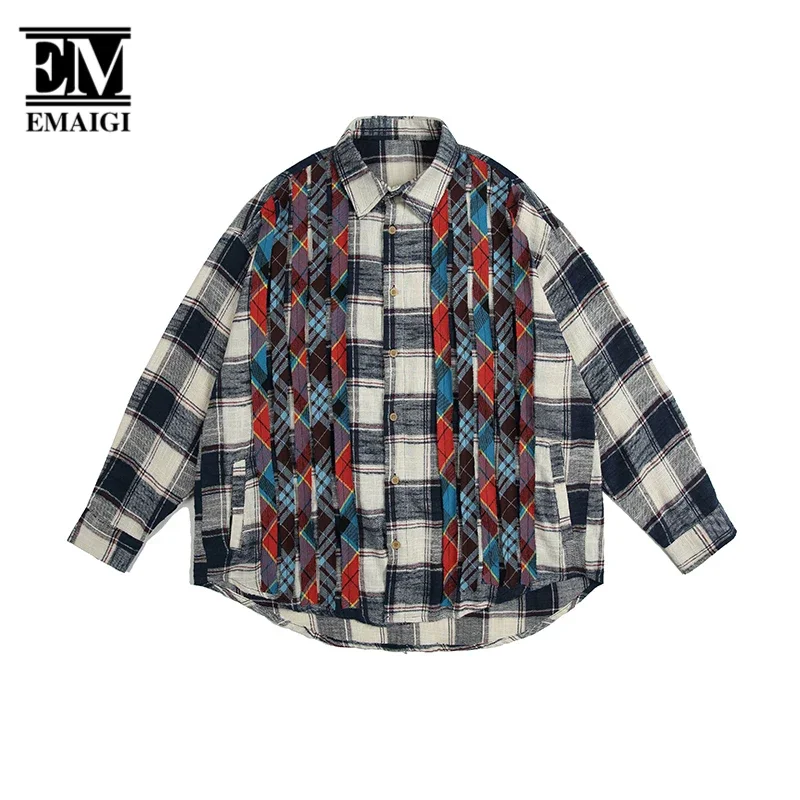 City Boy Girl Outdoor Streetwear Fashion Loose Casual Shirts Men Long Sleeve Hip Hop Oversize Plaid Shirts