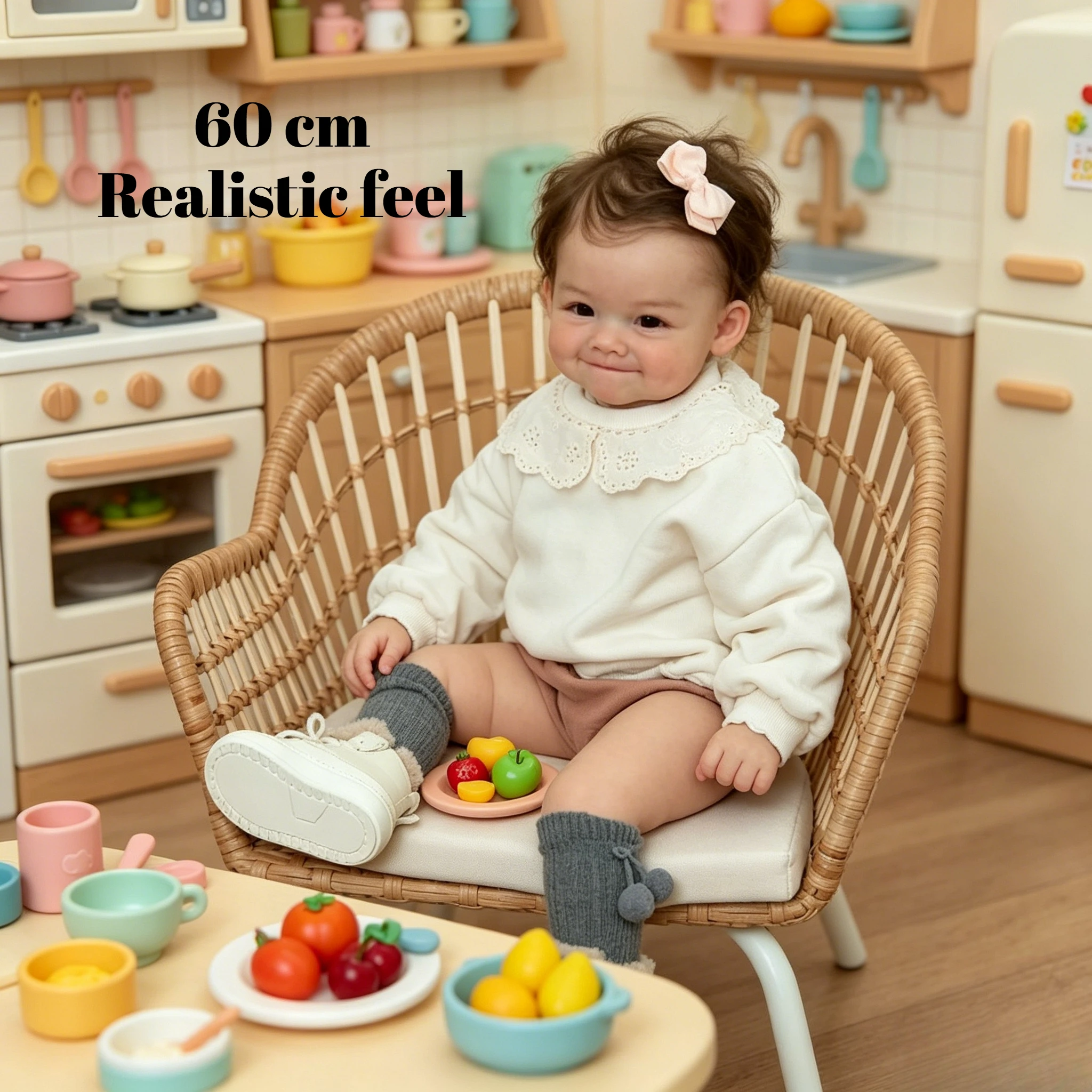 Real Life Smiling Dimple Reborn Baby Doll, 60 cm, Hand-Rooted Hair, Lifelike Newborn Weighted Toddler Doll Perfect for a Gift