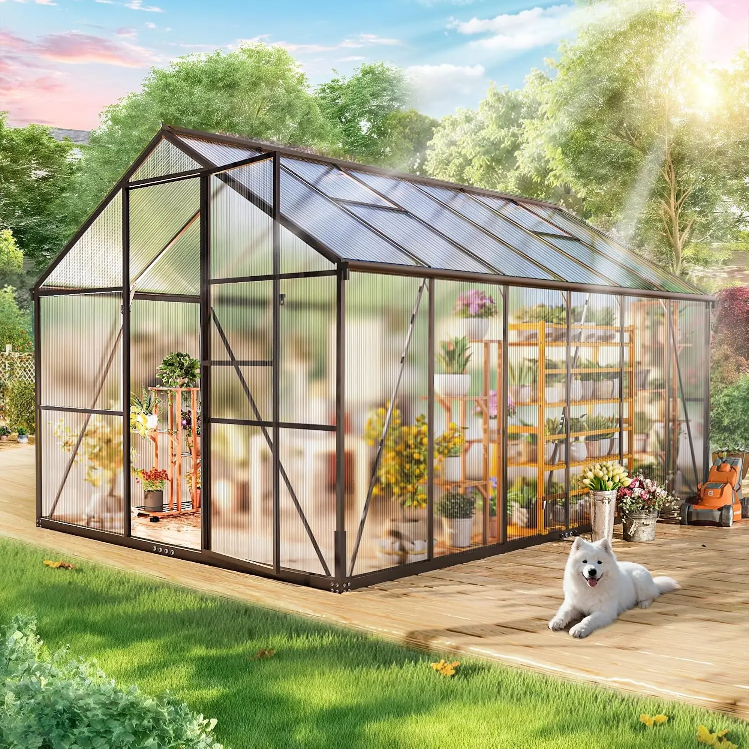 Greenhouses for Outdoors, Quick Assembly Polycarbonate Green House with UV Protection, Windproof Aluminum Frame,, Customized